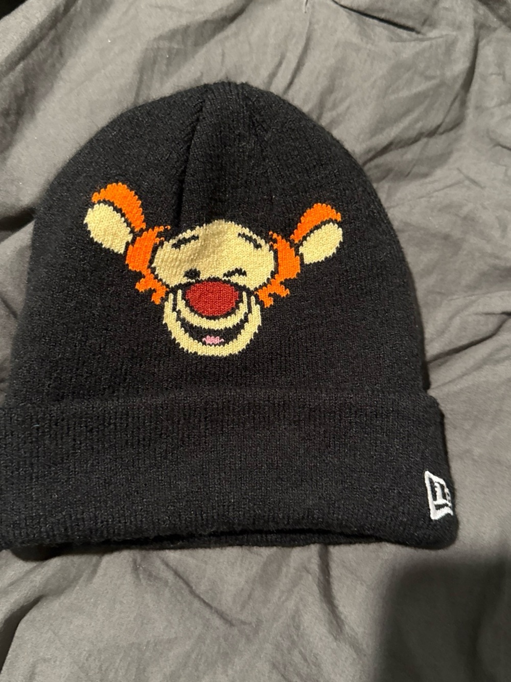 Black Kids Knit Beanie with Tigger Face